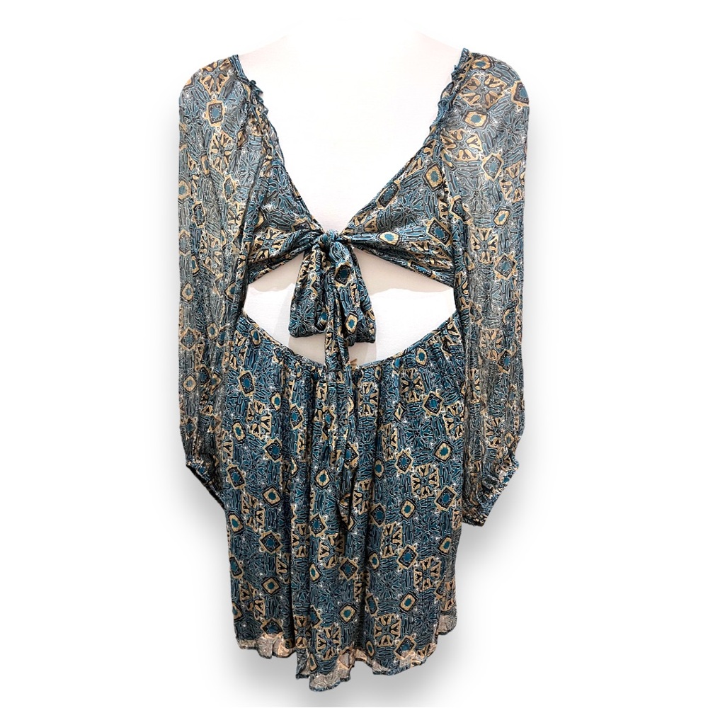 Let Me Be Cut Out Dress Bell Sleeves Blue - Picture 4 of 7